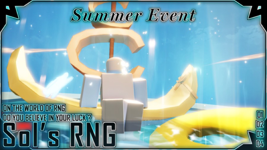 Sol's RNG Summer Event artwork showing an avatar on an inflatable banana boat