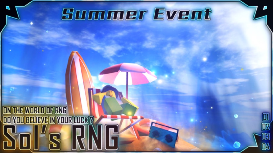 Sol's RNG Summer Event artwork with a beach parasol and radio at sunset